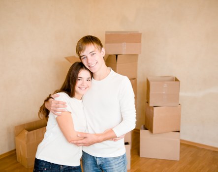 Relocation equipment and boxes arranged for a commercial move