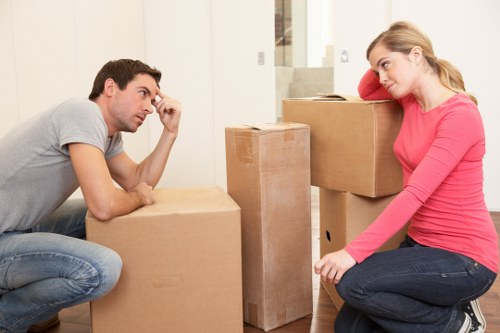 Boxes and furniture being loaded for a Southwark move